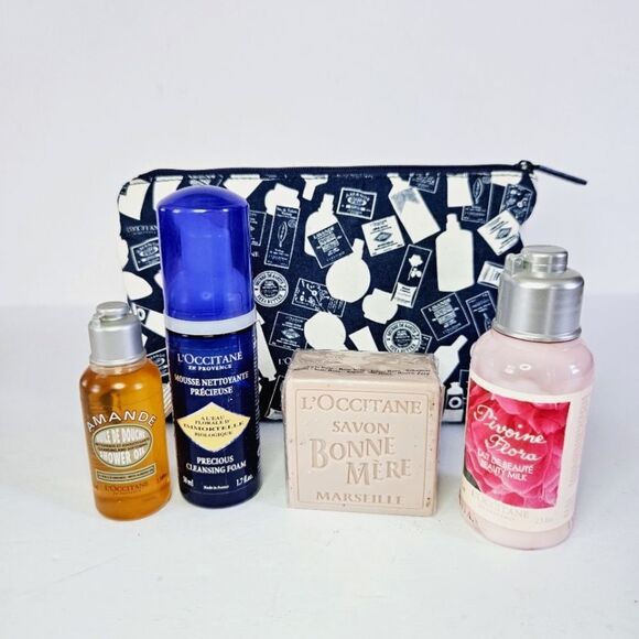 L'occitane Travel Size Shower Oil Cleansing Foam Moisturizer Rose Soap & Pouch - Picture 1 of 12